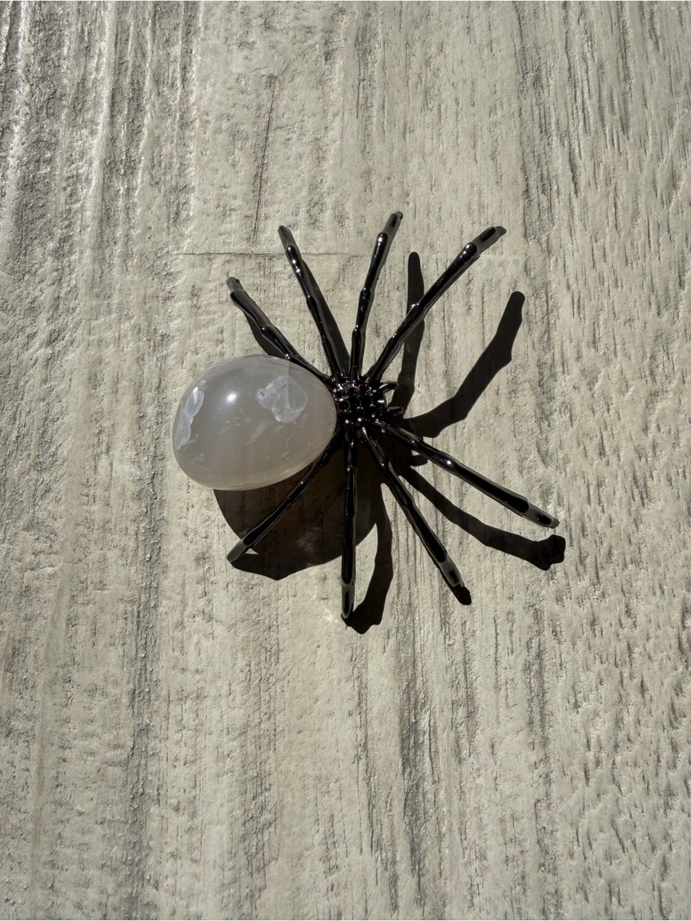Natural Flower Agate Spider Pendant Necklace 27” Silver Tone Chain - Picture 3 of 4